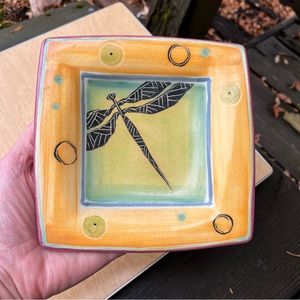 T.S. Post California American Studio Art Pottery Signed Ceramic Dragonfly Dish